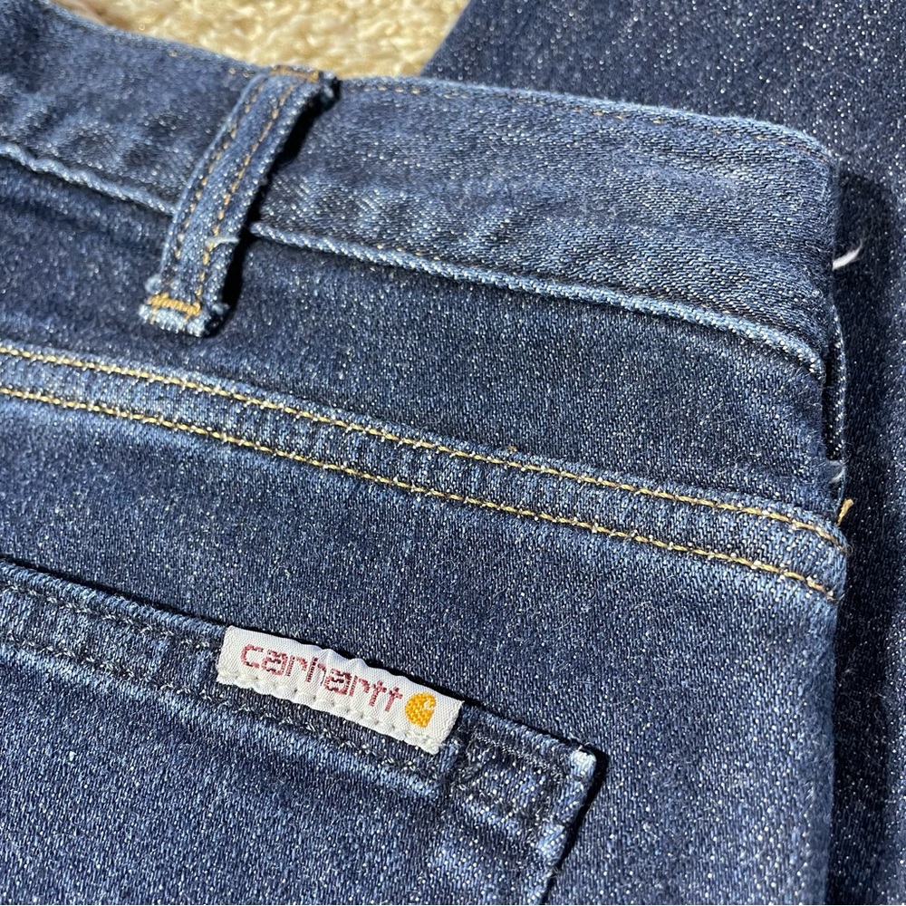 Carhartt Women's Straight Leg Jeans - Dark Blue with Red Plaid Lining - Picture 5 of 8